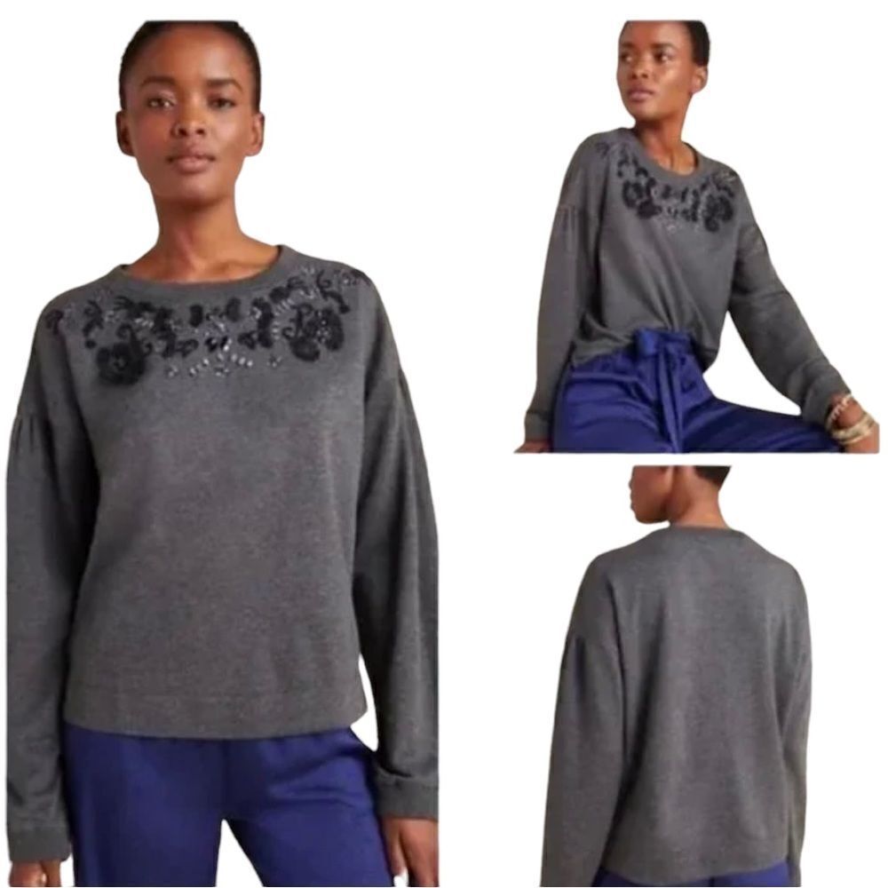 Maeve by Anthropologie gray Tallie beaded embellished sweatshirt size xsmall